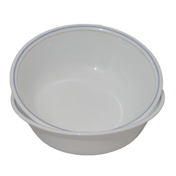 2 Corning Corelle SAND & SEA Pattern Coupe Cereal Soup Bowls 6" blue beige band - Picture 1 of 9